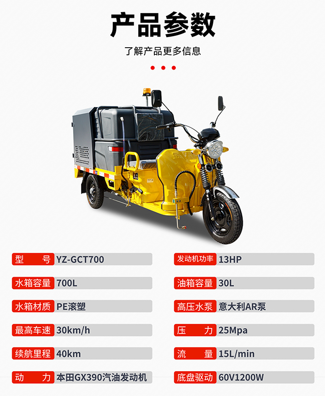 YZ-GCT700三輪高壓沖洗車